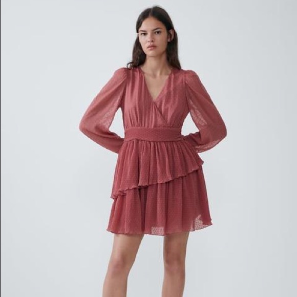 NEW Zara Pink Dotted Mesh Wrap Dress - Picture 6 of 6